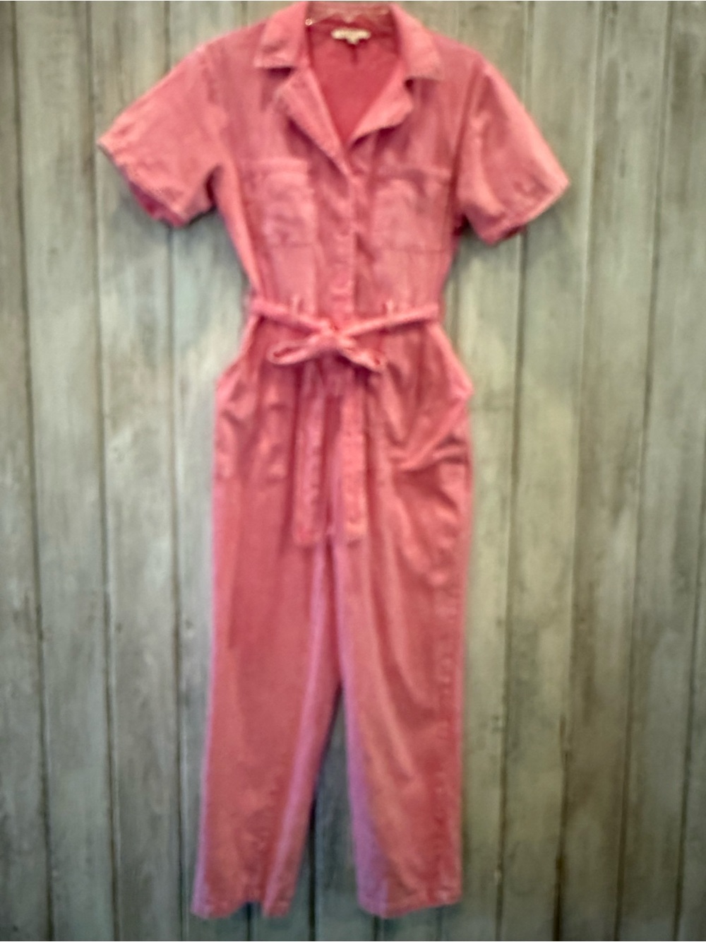 Skies Are Blue Pink Button-Front Short Sleeve Utility Jumpsuit